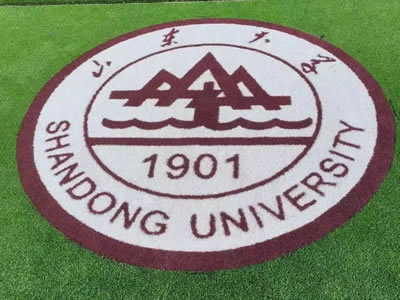 Césped artificial con logotipo universitario