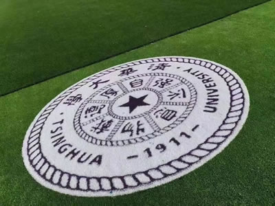 Césped artificial con logotipo universitario